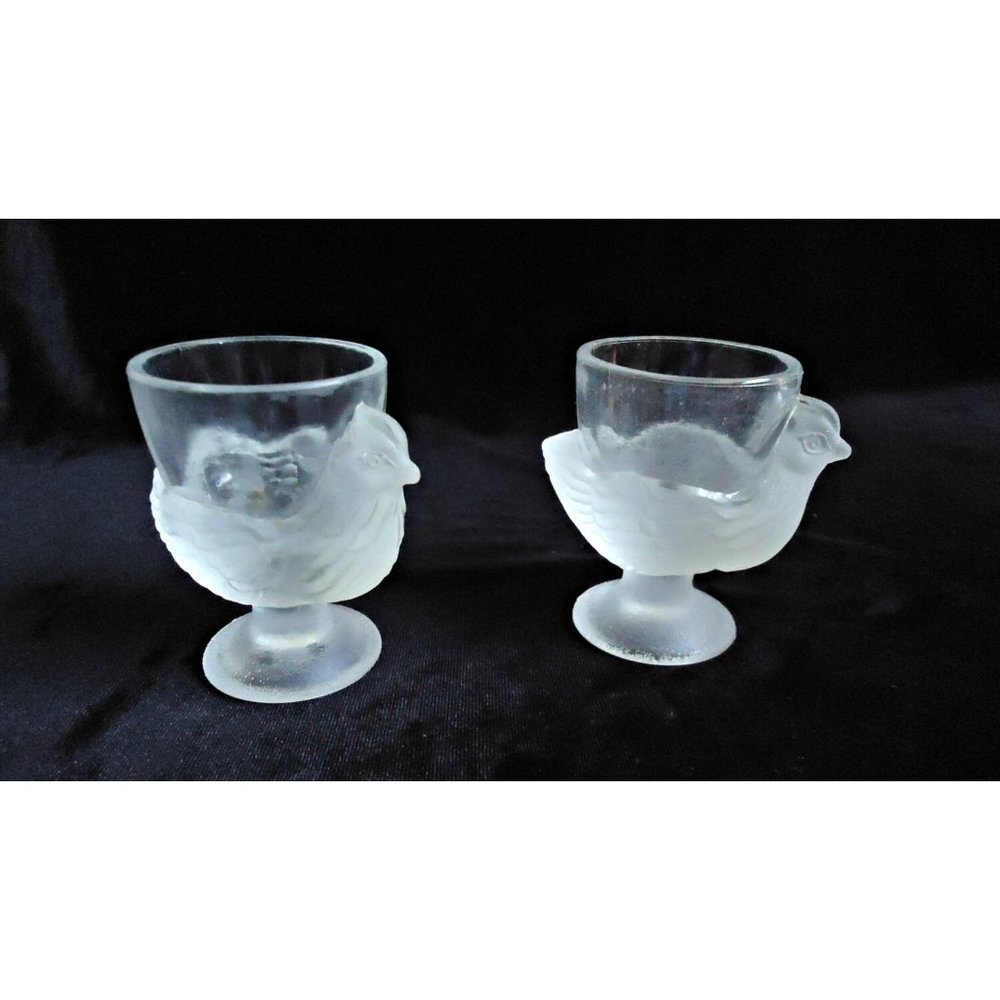 3 Vintage Egg Cups Hen Swan Egg Cup Glass Egg Cups - Picture 2 of 4